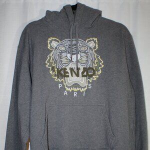 Kenzo Paris Tiger Head Embroidered Hoodie Mens Size Large Gray